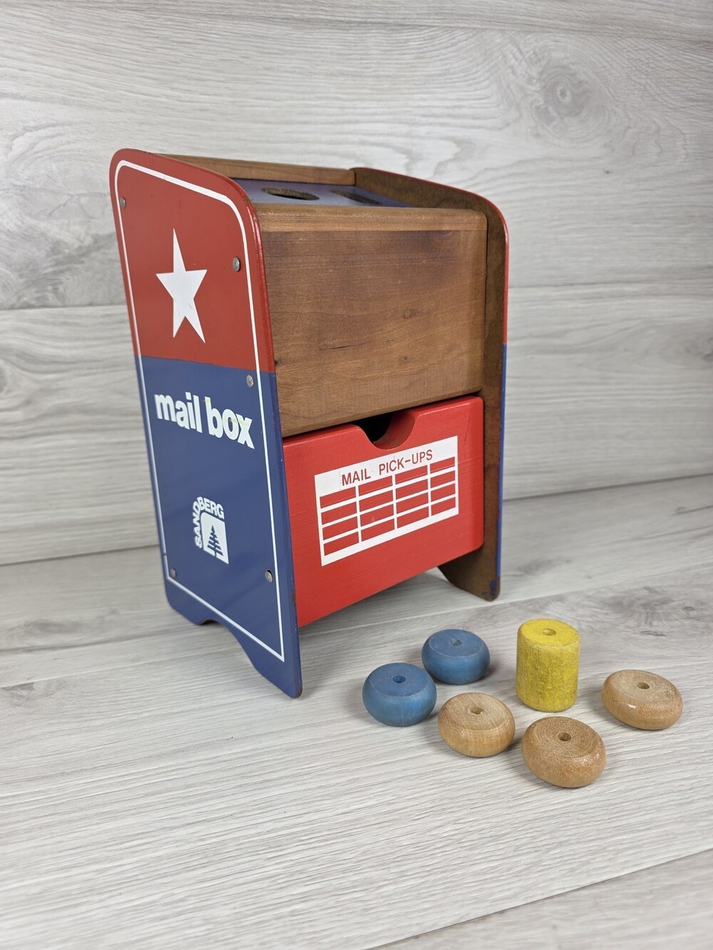 Sandberg Wooden Mailbox Shape Sorter Toy Vtg-Style Educational SU64